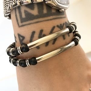 Genuine Matte onyx silver bar bead bracelets